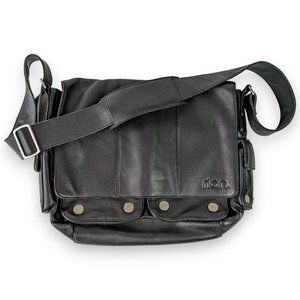 rian Black Leather Crossbody Messenger Bag